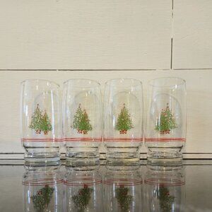 Vintage JCPenney Christmas Tree Glasses Set 4 Holiday drinkware  NOS
